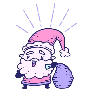 Geleneksel dövme stili Noel Baba karakterinin parlak neon renkli çuvalı.