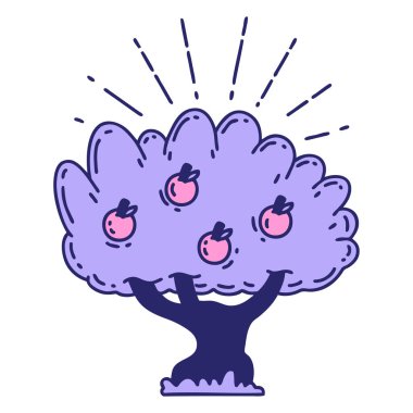 Parlak neon renkli geleneksel bir elma ağacının çizimi