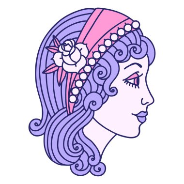 Parlak neon renkli bir çingene kafasının ikonik dövme görüntüsü