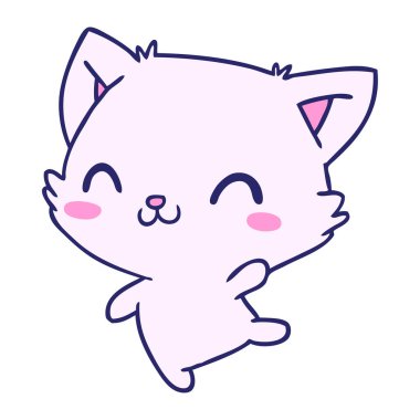 parlak neon renkli şirin kawaii kedisinin çizgi film çizimi