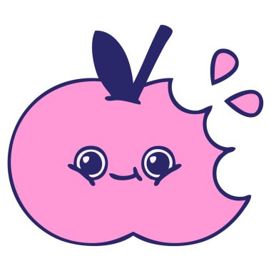 Parlak neon renkli bir elma karikatürü.