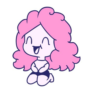 Serbest çizim çizgi film şirin kawaii parlak neon renkli mutlu kız