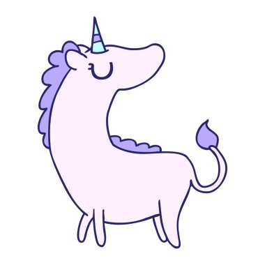 Parlak neon renkli şirin kawaii unicorn serbest çizim karikatürü