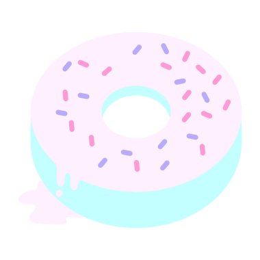 Parlak neon renkli lezzetli bir buzlu çöreğin düz renk çizimi