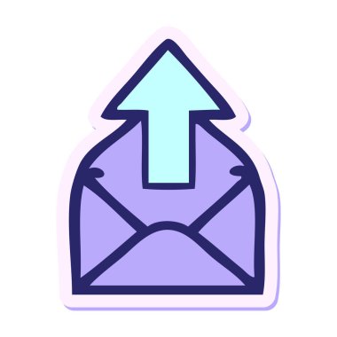 Üzerinde parlak neon rengi ok olan şirin bir karikatür zarfının etiketi