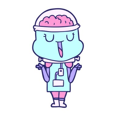 Mutlu çizgi film robotu parlak neon renkli omuzlarını silkeliyor.