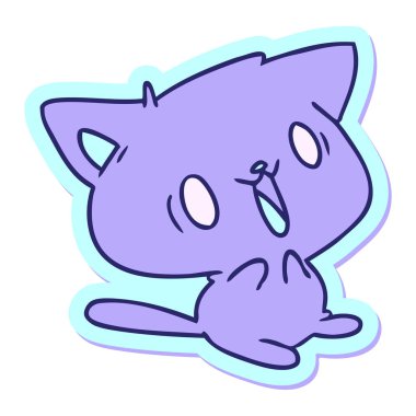 Parlak neon renkli şirin kawaii kedisinin çizgi film çizimi