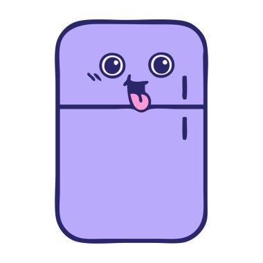 Buzdolabının parlak neon renkli şirin karikatürü.