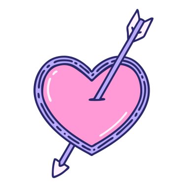 Parlak neon renkli ok ve kalbin ikonik dövme görüntüsü