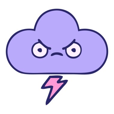 Parlak neon renkli bir fırtına bulutunun sevimli karikatürü