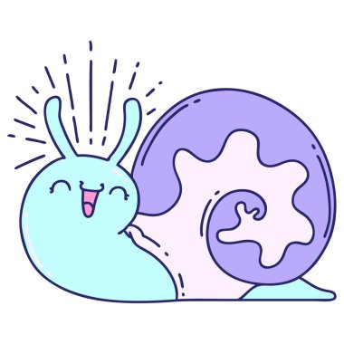 Geleneksel dövme stili parlak neon renkli mutlu salyangoz çizimi