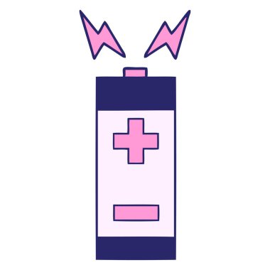 Parlak neon renginde şirin bir pil karikatürü