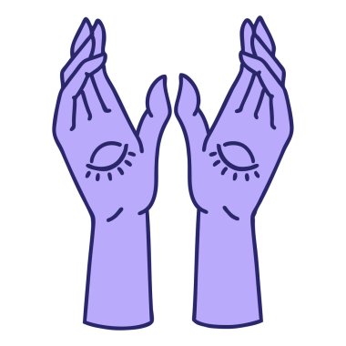 Parlak neon renginde geleneksel mistik eller dövmesi