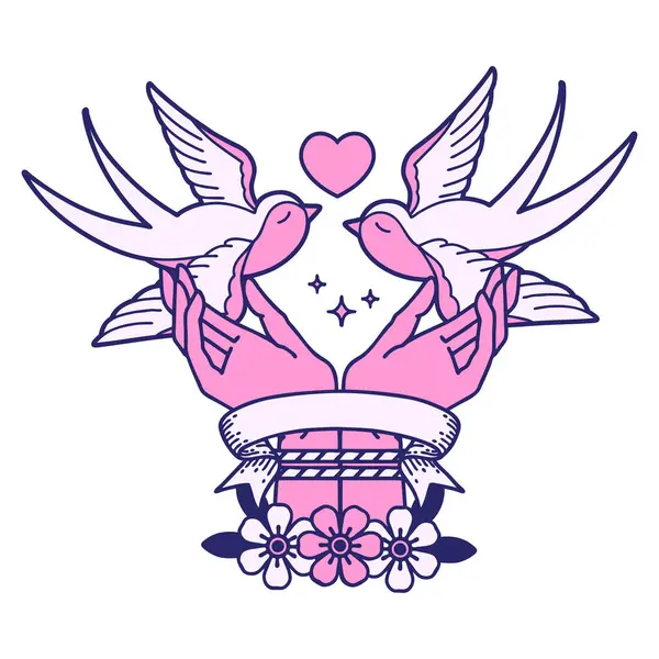 Elleri bağlı geleneksel dövme ve parlak neon rengi yutuyor.