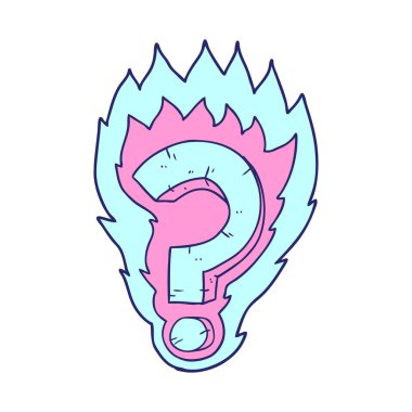 parlak neon renkli çizgi film alevli soru işareti