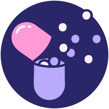 Parlak neon renkli patlamış tıbbi kapsül hapı ikonu