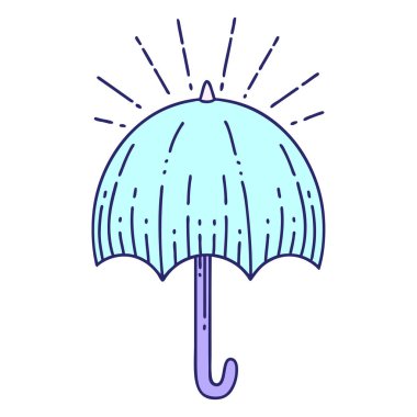 Parlak neon renkli geleneksel dövme stili açık şemsiye çizimi