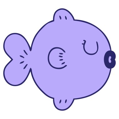 Parlak neon renkli el çizimi tuhaf karikatür balığı.