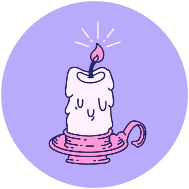 Bir dövme stili ikonu. Ürkütücü, parlak neon renginde eriyen mum.