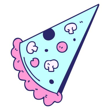 El çizimi, parlak neon renkli, tuhaf bir pizza dilimi.