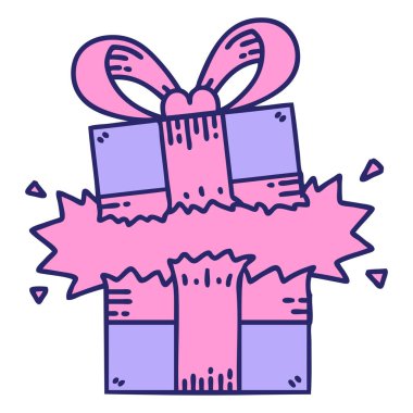 parlak neon renkli geleneksel bir hediye dövmesi