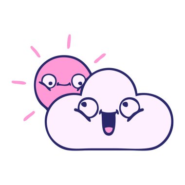 Parlak neon renkli bulutlar ve güneş ışığı çizgi filmi