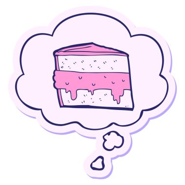 Düşünce baloncuklu çizgi film pastası. Parlak neon renkli bir çıkartma.