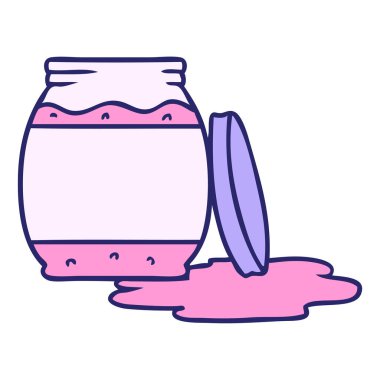 Parlak neon renkte bir çilek reçelinin el çizimi karikatürü