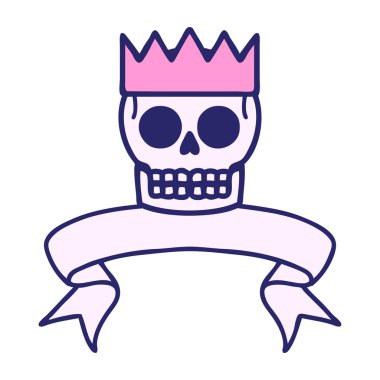 Kafatası ve parlak neon rengi taçla geleneksel dövme