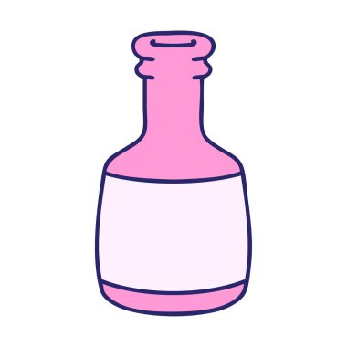 Parlak neon renkli eski bir bira şişesinin çizgi filmi.