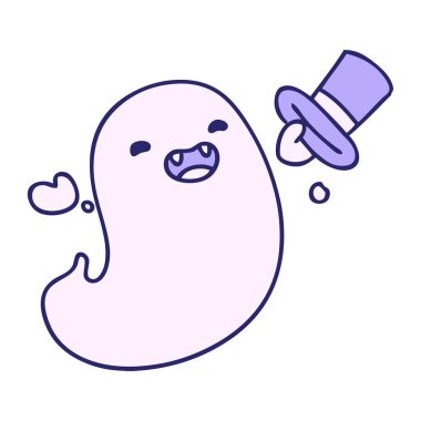 parlak neon renkli silindir şapkalı mutlu bir cadılar bayramı hayaletinin çizgi filmi