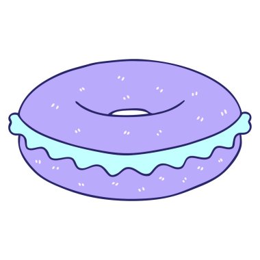 Parlak neon renkli el çizimi çizgi film simit.