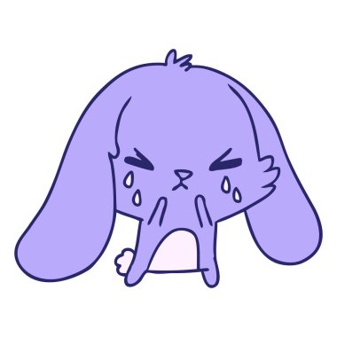 Şirin kawaii üzgün tavşanın parlak neon renkli serbest çizimi.