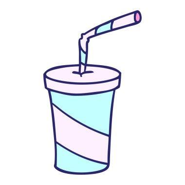 El çizimi fast food karikatürü parlak neon renginde içecek