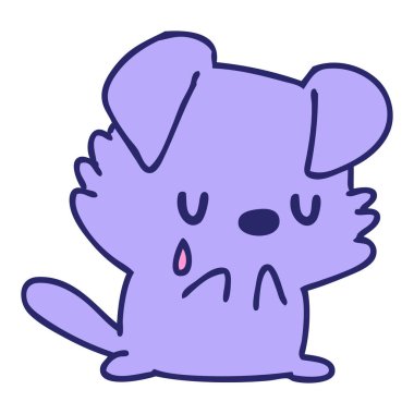 Parlak neon renginde ağlayan üzgün bir köpek yavrusunun çizgi filmi.