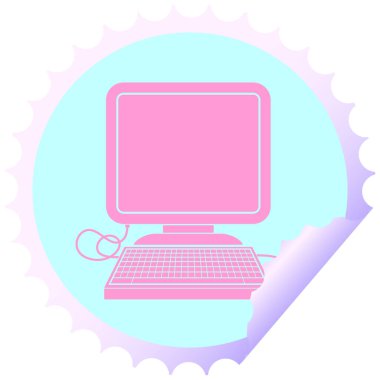 fareli bilgisayar ve parlak neon renkli dairesel kabuk soyma etiketi