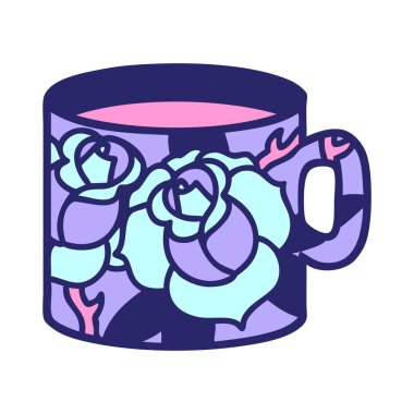 geleneksel bir kupa şeklinde dövme ve parlak neon renkli çiçekler.