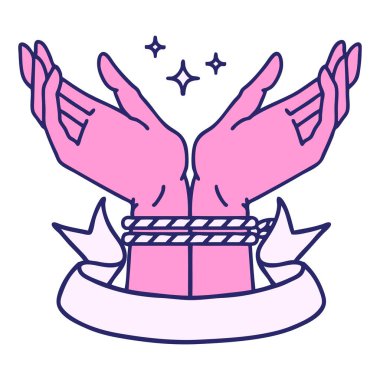 Parlak neon renkli bir çift elin bayrağıyla geleneksel dövme