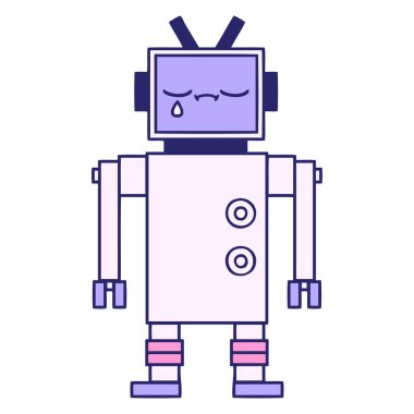 Parlak neon renkli şirin bir robot karikatürü