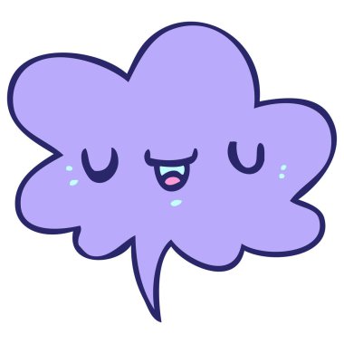 Mutlu çizgi film yüzü parlak neon renkli konuşma baloncuğu ile