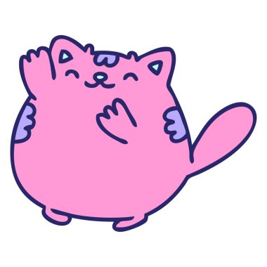 parlak neon renginde sallanan mutlu bir kedinin çizgi filmi