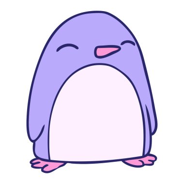 Parlak neon renkli şirin bir penguenin el çizimi karalaması.