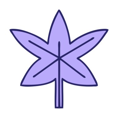 Parlak neon rengi bir sonbahar yaprağının şirin çizgi filmi.