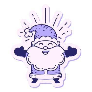 Dövme stili mutlu noel baba karakteri parlak neon renkli.