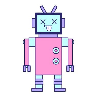 Parlak neon renkli şirin bir robot karikatürü