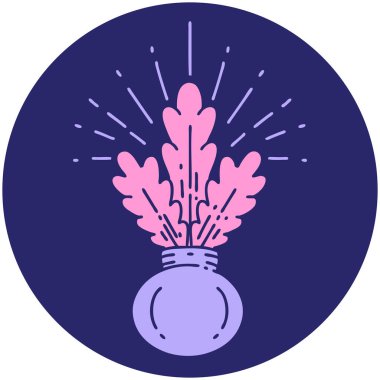 Parlak neon renkli bir dövme ev bitkisinin simgesi