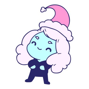 Kawaii kızının parlak neon renkli yılbaşı karikatürünü çizdim.