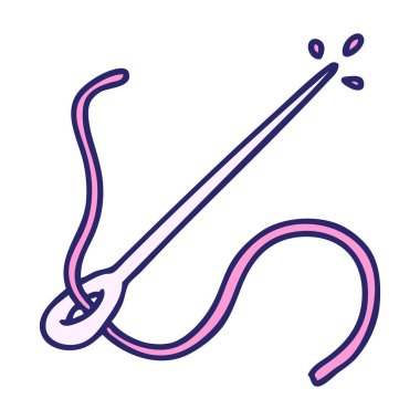 parlak neon renkli bir iğne ve iplik karikatürü