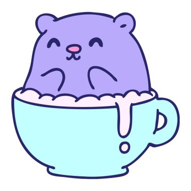 Küçük bir ayı çizgi filmi lattenin içine oturdu. Ne yazık ki parlak neon renkli.