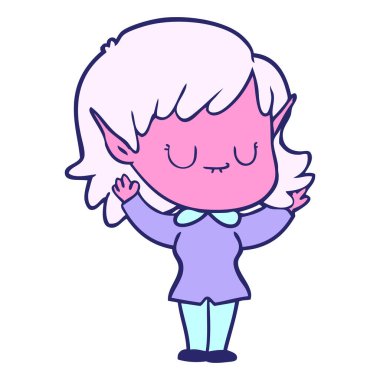 Mutlu çizgi film elf kızı parlak neon renkli